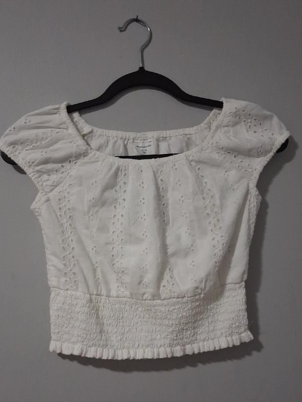 abercrombie kids White Eyelet Smocked Waist Crop Top